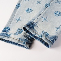 Jeans skinny pour homme, denim délavé, imprimé monogramme, coupe slim, style décontracté, pantalon de style streetwear, jeans en denim pour homme