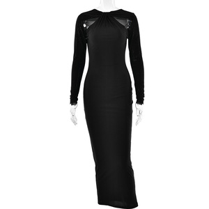 Robe moulante verte asymétrique à manches longues avec découpes, longueur complète, idéale pour le bureau - Product Image 5