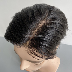 Toupet da <span class=keywords><strong>Uomo</strong></span> di Design Europeo con Base in Seta Parrucca Invisibile Naturale e Sistema di Protesi Capillare Corretto Capelli Vergini Acconciatura Naturale - Product Image 1