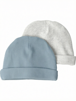 Lot de 2 bonnets bébé en coton côtelé, bleu chiné et gris chiné neutres, pour usage quotidien