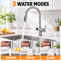 Robinet de cuisine de luxe à poignée unique, monotrou, avec douchette extractible flexible et bec rotatif 3 modes, pour hôtels et centres commerciaux