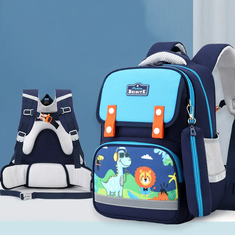 2023 Korea Fashion High Quality Waterproof Student Backpack with Night Light Reflective Stripe Primary Kids School Bags