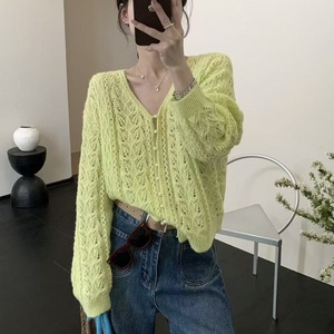 เสื้อคาร์ดิแกนถักลายฉลุคอวี แขนยาว สีพื้น เรียบหรู สำหรับผู้หญิง ผ้าบาง ใส่สบาย สไตล์ฤดูใบไม้ผลิ ไม่เป็นขุย - Product Image 3
