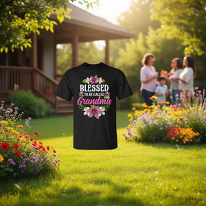 Camiseta Blessed To Be Called Grandma con diseño floral, color negro, unisex, talla para adultos - Product Image 3