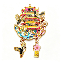 Aimant de réfrigérateur en métal avec impression UV et peinture cuite, motif Tour du Grue Jaune, emblème de Wuhan, motif vague de rivière, souvenir, cadeau, pour présentoir