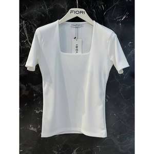 Fiori Top de punto acanalado minimalista para mujer, manga corta, cuello cuadrado suave, para todas las estaciones, S L - Product Image 1