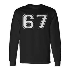 Number 67 T-shirt unisexe à manches longues et col rond pour adultes, style vintage, pour équipe sportive - Product Image 1