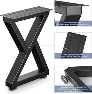 Ножки для обеденного стола, письменного стола и журнального столика, металлические, 16 дюймов, усиленные, Z-образные, квадратные, черные (комплект из 2 шт.) - Product Image 2