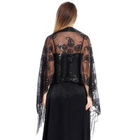 Femmes longue fleur de cajou scintillante écharpe maille Sequin mariage Cape frangée soirée châle Wrap Sequin Floral châles