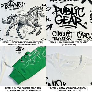 เสื้อยืดแขนยาวสองชั้นพิมพ์ลายกราฟฟิตีสีสันตัดกันสไตล์สตรีทระดับไฮเอนด์แบบดิจิทัลสำหรับผู้ชาย รับผลิตตามแบบ OEM - Product Image 2