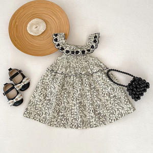 Vestito Estivo Personalizzato per Bambine 0-3 Anni, Senza Maniche, in Cotone, con Ricami Floreali e Volant, Lunghezza al Ginocchio - Product Image 1