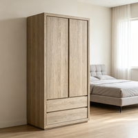 Armoire de chambre moderne et luxueuse en bois avec 1 étagère supérieure amovible, 2 tiroirs à fermeture douce, grande capacité de rangement pour vêtements, idéale pour hôtels