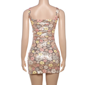 Nouveautés Robe sans manches à paillettes imprimée de fleurs pour femmes - Product Image 3