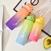 Bouteille d'eau de sport en plastique portable avec logo personnalisé, dégradé, 650 ml, sans BPA, anti-fuite, pour activités de plein air, avec sangle