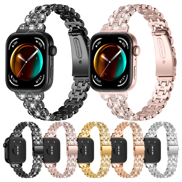 Eraysun Light Luxury Stainless Steel Fancy Belt Drill Watch Band for Huawei Fit 3 Watch Accessories