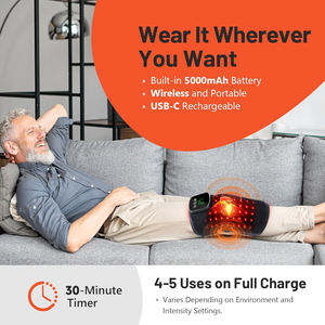 ワイヤレス660nm & 850nm赤い光治療膝ブレースラップ充電式振動赤い光治療装置膝マッサージ - Product Image 5