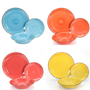 18PCS rắn đầy màu sắc handpainted Trung Quốc đồ ăn 18pcs handmade ý gốm đặt bữa ăn tối với tấm tròn - Product Image 6