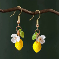 Nieuwe Mode Leuke Gele Fruit Citroen Kleine Bloem Groen Blad Oorbellen Y2k voor Vrouwen Transparante Fruit Charme Sieraden