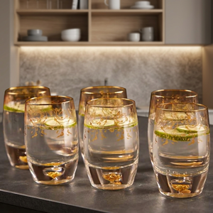 Juego de 6 Vasos de Chupito de Lujo con Lámina de Oro de 24K - Vasos Transparentes Redondos sin Tallo con Base Gruesa para Vino, Regalos Empresariales y Fiestas - Product Image 6