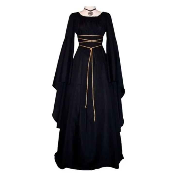 Medieval Gothic Dark Style Retro Cosplay Long-sleeved Elegant Dress Party Halloween Renaissance Costumes for Women