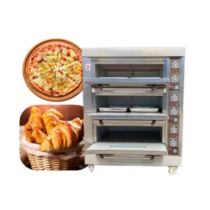 Comercial 2 capas 4 bandejas 10 sartenes clásico gas cubierta pizza horno eléctrico cubierta horno de panadería de acero inoxidable con Proofer