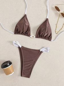 TW 2026 Set <span class=keywords><strong>Bikini</strong></span> Wanita Model Halter Berlubang Motif Titik Dua Potong Tanpa Punggung Seksi dengan Thongs, Pakaian Renang Modis dan Trendi untuk Wanita - Product Image 5
