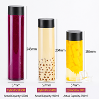 Bouteille de thé infusé à froid, bouteille de thé au lait, bouteille de jus, bouteille de boisson, bouteille en plastique PET transparente jetable avec couvercle, bouteille cylindrique