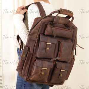 Sac à dos en cuir pleine fleur de grande capacité pour voyages, marque privée, personnalisé, 100% cuir véritable, sac à dos pour ordinateur portable - Product Image 3