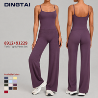 Ensemble 2 pièces pour femme : Débardeur à bretelles fines et col carré, dos échancré avec coussinets amovibles, et pantalon droit taille haute, Hiver
