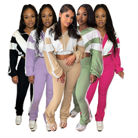 Tenues streetwear personnalisées pour femmes, vêtements de sport printemps, veste zippée patchwork, legging assorti, ensemble de survêtement décontracté 2 pièces pour femmes