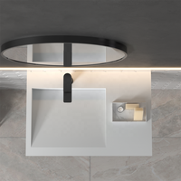 Gaya Modern Desain Italia Batu Buatan Wastafel Tunggal Dinding Gantung Dipasang Tangan Wastafel Kamar Mandi Permukaan Padat Menggantung Baskom