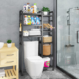 Organizzatore da Bagno in Metallo Espandibile Multi-Livello Sopra il WC <span class=keywords><strong>con</strong></span> Asta Appendiabiti, Scaffale Angolare per Asciugamani e Lavanderia - Product Image 5