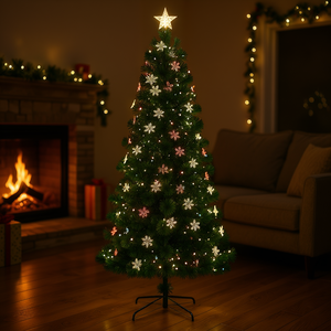 Árbol de Navidad Artificial Preiluminado de 7 Pies con Luces de Fibra Óptica Multicolores, 290 Ramas, Fácil Montaje, Decoración Interior - Product Image 2