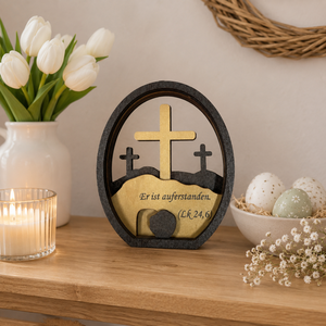 Croce di Pasqua in Legno Pafu, Decorazione da Tavolo Cristiana, Scena della Tomba di Gesù, Decorazione Pasquale Disponibile - Product Image 2