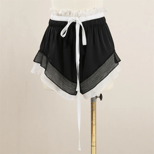 Shorts pour femmes nouvelle couleur bloquant l'épissage mini pantalon pour l'été 2025 cordon mince taille haute ultra court pantalon short - Product Image 5