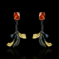 Bijoux exquis KYED0884 boucles d'oreilles Vintage fines, brindille Unique plaqué noir rouge Zircon style gothique pour femmes