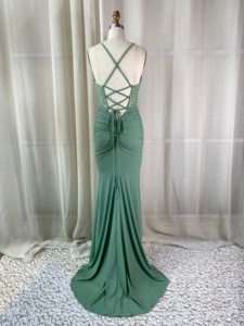 Elegante <span class=keywords><strong>Abito</strong></span> a Sirena Verde Salvia <span class=keywords><strong>con</strong></span> Corpetto in Pizzo Paillettato e <span class=keywords><strong>Schiena</strong></span> <span class=keywords><strong>Incrociata</strong></span>, Vestito Lungo Formale per Ballo di Fine Anno, Matrimonio - Product Image 6