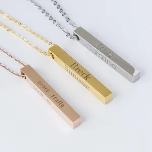 Nom personnalisé barre verticale collier or 3D barre pendentif collier cadeau personnalisé pour maman bébé nom collier Message personnalisé