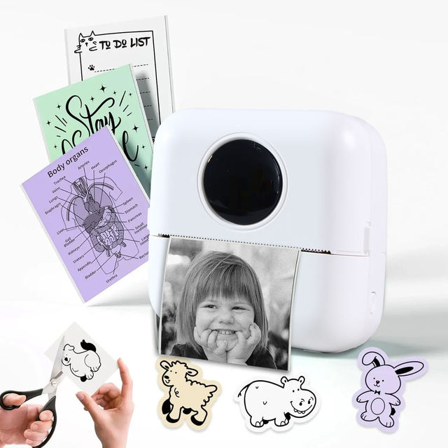 Portable Thermal Photo Printer, Mini Black & White Photo Printer, Compact Pocket Printer for Home & Outdoor Use