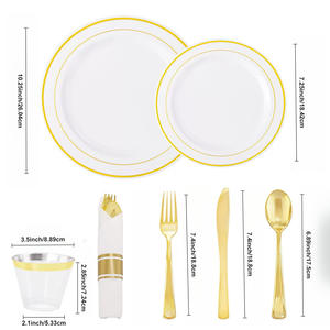 طقم حديث للاستعمال مرة واحدة مع صحن حافة ذهبي وردي فضي ذهبي لتزيين حفلات الزفاف والحفلات - Product Image 3