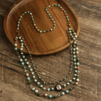 Collier bohème tendance pour femme, trois modes de port, design à trois couches, pierres précieuses en verre cristal de 4/6 mm, fermoir mousqueton.