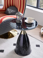 Mesa Auxiliar Redonda Moderna para Proyectos de Hoteles y Hogares, con Cubierta de Mármol y Base de Pedestal de Acero, Mesa Decorativa para Sala de Estar