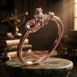 Anillo de Diamantes Color Oro Rosa, Corte Ovalado, Joyería Nupcial, Anillo de Boda Apilable, Anillo Abierto con Diamantes Florales en Oro Rosa para Mujer, Estilo Minimalista - Product Image 1
