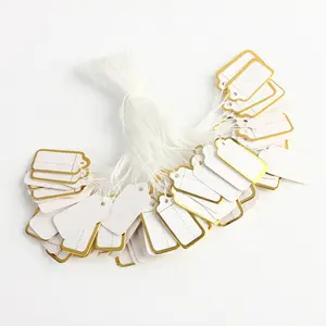 Wholesale jewelry mini golden edge handwritten number price blank tag with cotton thread
