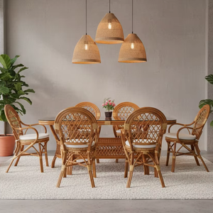 Juego de Comedor JAVA, Diseño Tradicional Indonesio, Estructura de Ratán/Mimbre, Mesa de Comedor Larga para Uso en Villas, Hogares y Hoteles, Hecho en Indonesia - Product Image 1