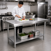 Table de travail en acier inoxydable de qualité alimentaire 304 avec cadre durable, étagère inférieure et pieds ronds pour station de préparation – Approvisionnement direct usine