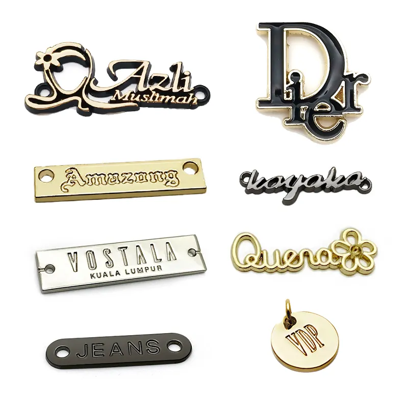 High Quality Custom Brand Name Letter Engraved Plate Tag Garment Metal Logo Labels For Clothing