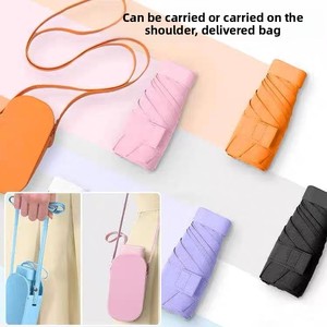 Paraguas de Bolsillo Ultra Ligero, Plegable en Cinco Secciones, con Bolsa de <span class=keywords><strong>Hombro</strong></span>, Protección Solar, Parasol para Mujer con Bolsa de Cuero, Logotipo Personalizado - Product Image 3