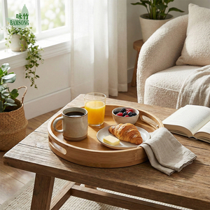 나무 대나무 원형 트레이 세트 손잡이가 있는 플로팅 커피 차 음식 서빙 트레이 가정 주방 장식 호텔 레스토랑 비즈니스용 - Product Image 4
