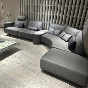 Set di Divani Curvi in Pelle Italiana di Lusso con Tavolino in Marmo, Divano Componibile Moderno, Divano a 7 Posti - Product Image 3